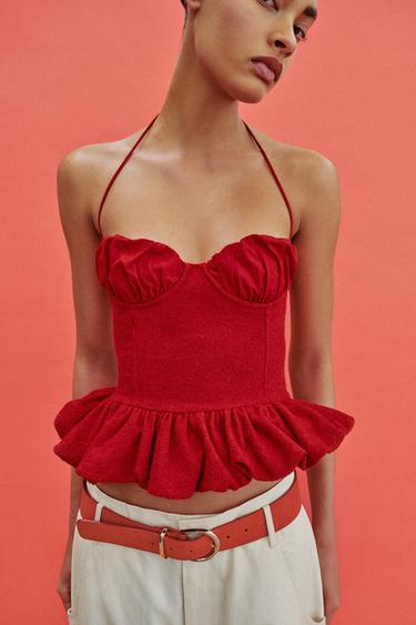 COMBINED BOUCLÉ TOP - Bright red by Zara - Image 7