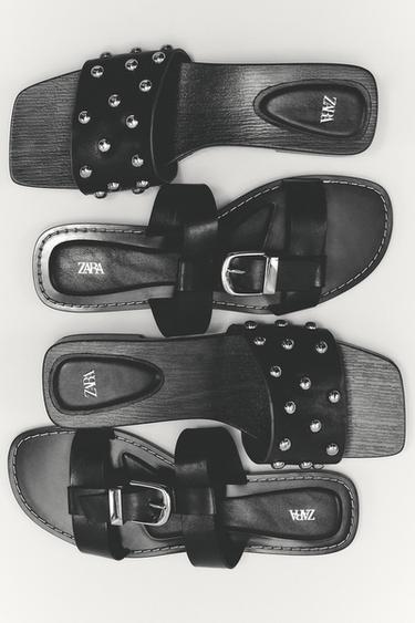 DOUBLE-STRAP FLAT SANDALS WITH BUCKLE - Brown by Zara - Image 0