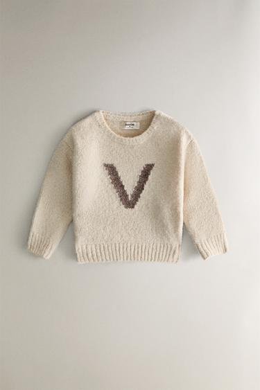 PULL ENFANT LETTRE V - Blanc cassé de Zara - Image 0