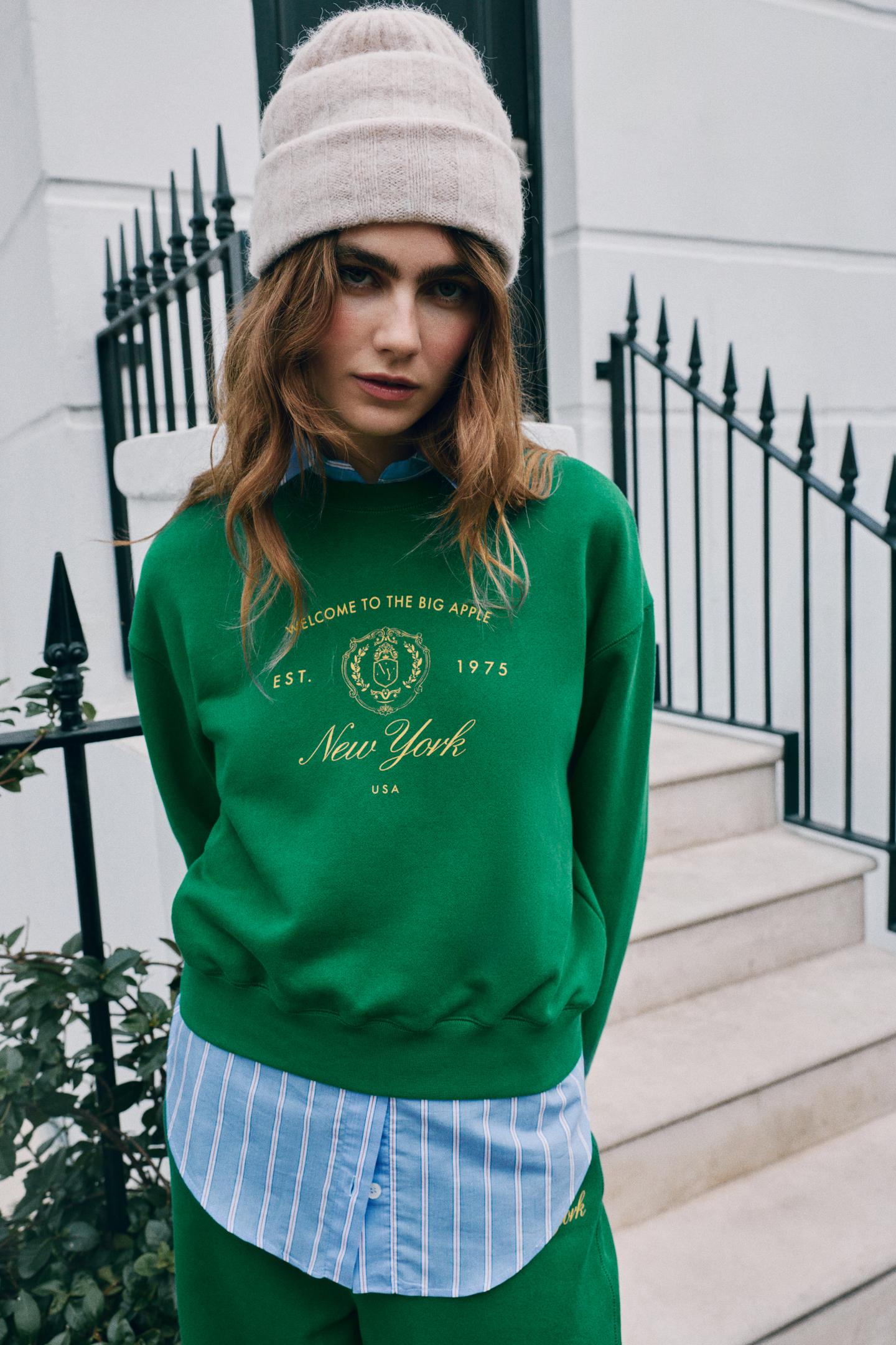 Женская толстовка Zara New York Fleece, цвет: Зелёный — фото 2