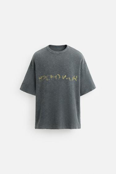 WASHED PRINT KNIT T-SHIRT - Blue / Grey by Zara