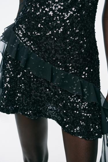 ROBE COURTE À PAILLETTES ET VOLANTS - Noir de Zara - Image 3