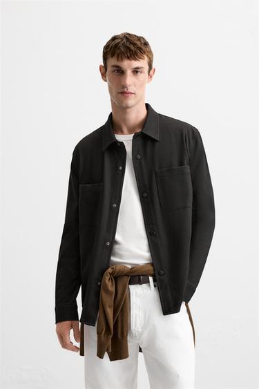 M.T. BA. جاكيت قميصي KNIT M/L - أسود الخاص بـ Zara