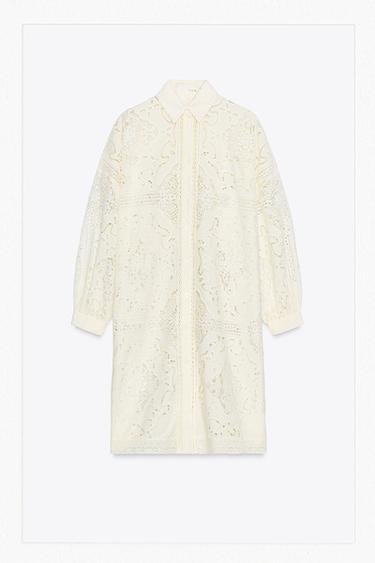 Zaras BRODERAD SKJORTKLÄNNING ZW COLLECTION - Beige