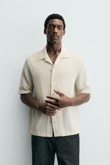 Zara TEXTURED CHECK SHIRT - Oyster-white