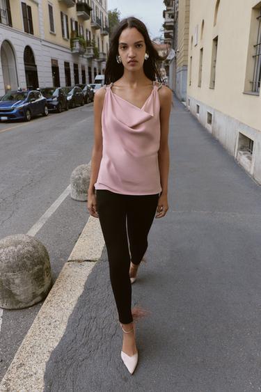 TOP SATINÉ FANTAISIE - rose poudré de Zara - Image 3