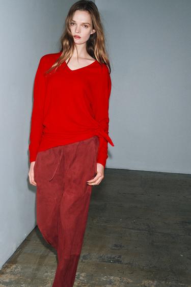 JERSEY 100% LANA EXTRASUAVE ESCOTE PICO - Rojo de Zara