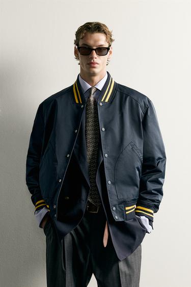 BLOUSON BOMBER RELAXED FIT CONTRASTÉ - Bleu marine de Zara