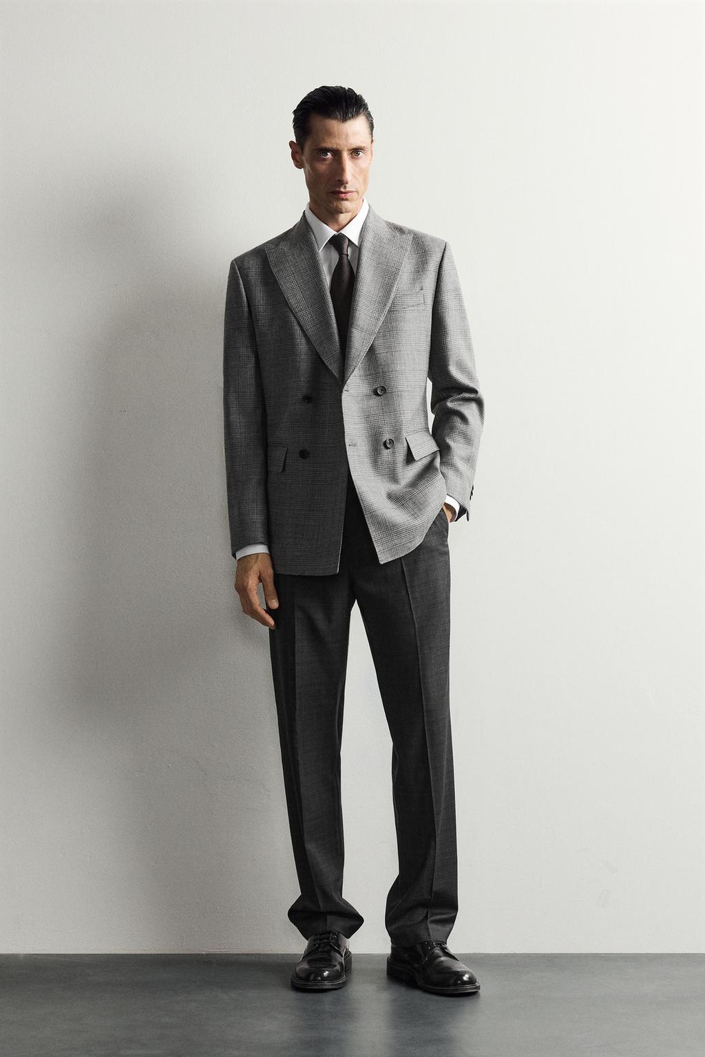 100% WOOL DOUBLE-BREASTED CHECK BLAZER