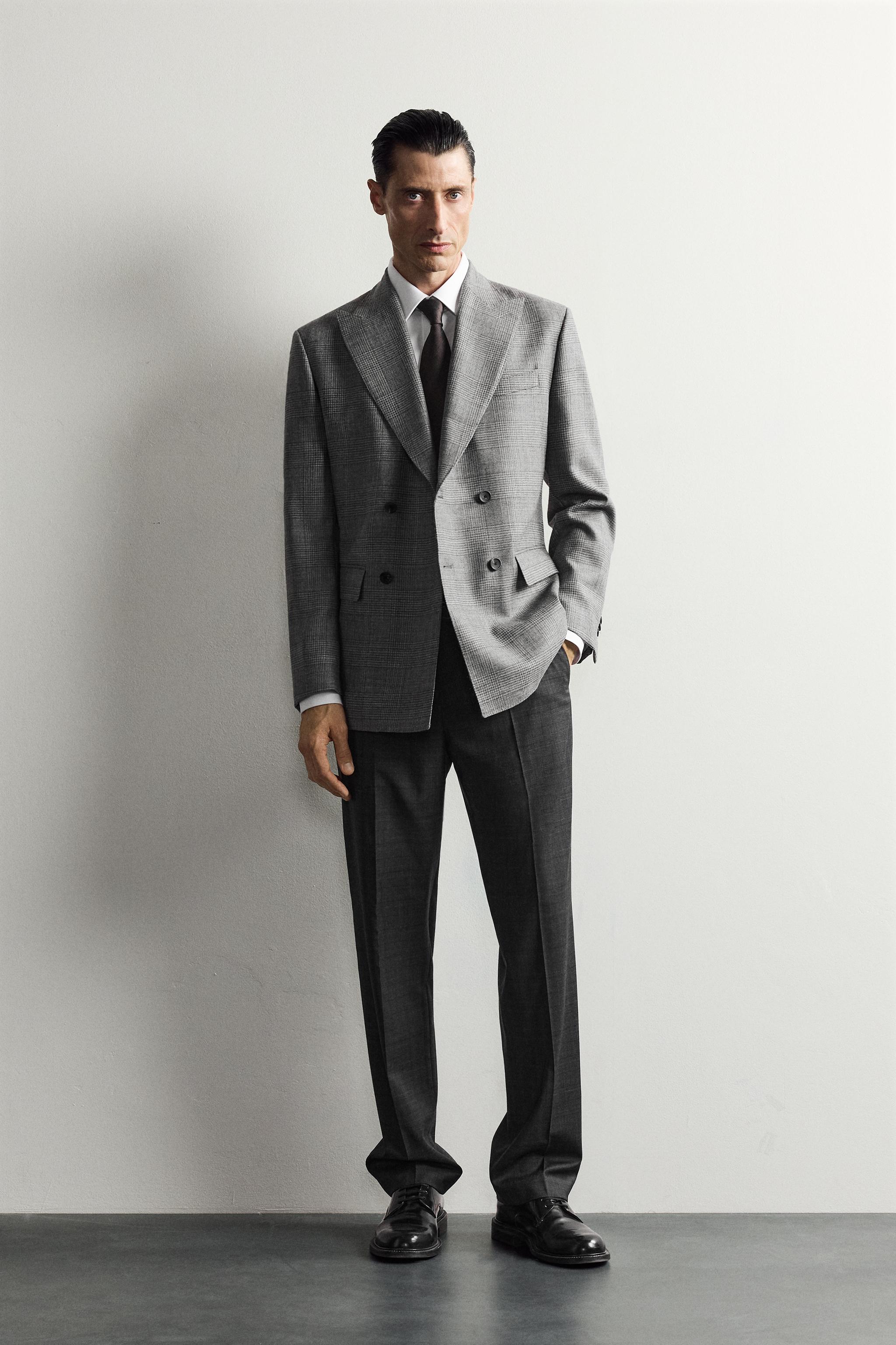100% WOOL CHECKED DOUBLE-BREASTED BLAZER
