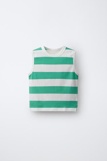 Zara STRIPED SLEEVELESS T-SHIRT - Green