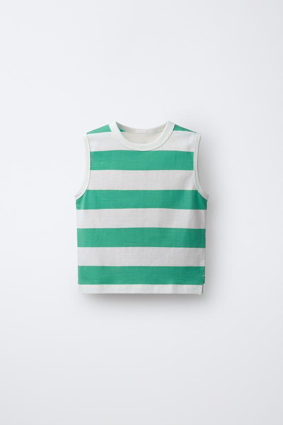 T-SHIRT SANS MANCHES À RAYURES - Vert de Zara - Image 0