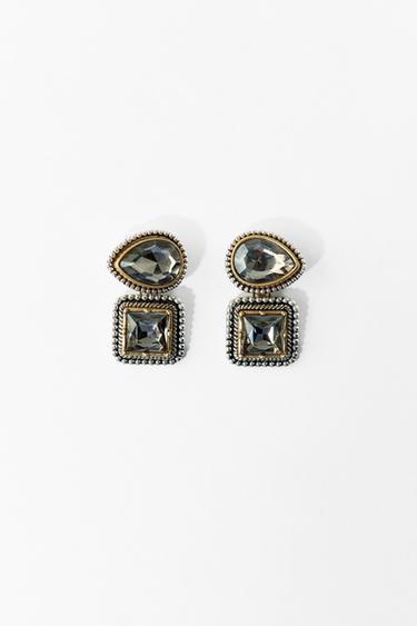 DOUBLE RHINESTONE EARRINGS - Gold / Silver by Zara