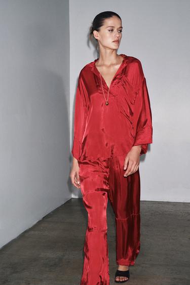 CHEMISE SATINÉE À POCHE LIMITED EDITION - Rouge foncé de Zara - Image 4
