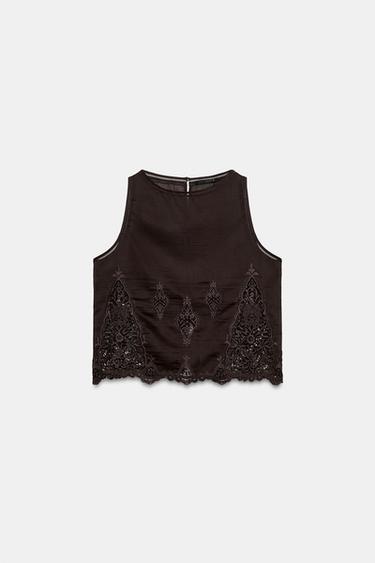 TOP BRODERIES ENTRE-DEUX - Marron de Zara - Image 5