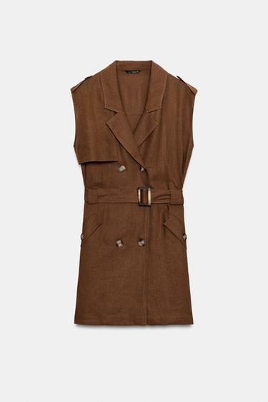 SHORT BELTED LINEN BLEND DRESS - Toffee by Zara - Image 8