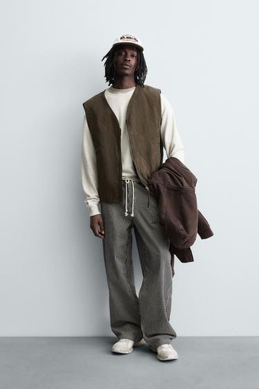 QUILTED GILET WITH TOPSTITCHING - Brown by Zara