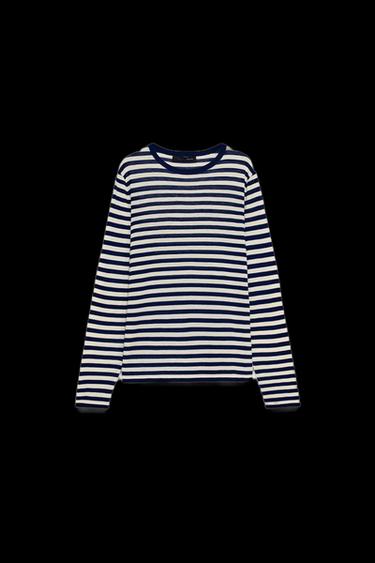 STRIPED KNIT SWEATER - Ecru / Blue by Zara - Image 0