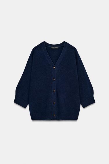 100%ウール パフスリーブカーディガンネイビーブルーZaraの100%ウール パフスリーブカーディガン - ネイビーブルー 