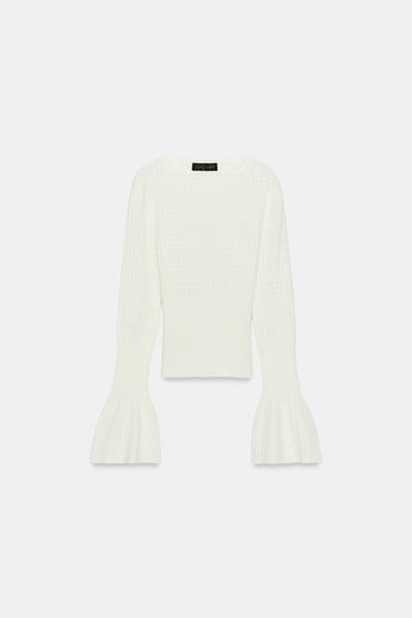 POINTELLE-STRICKPULLOVER MIT GLOCKENÄRMELN - Cremefarben von Zara