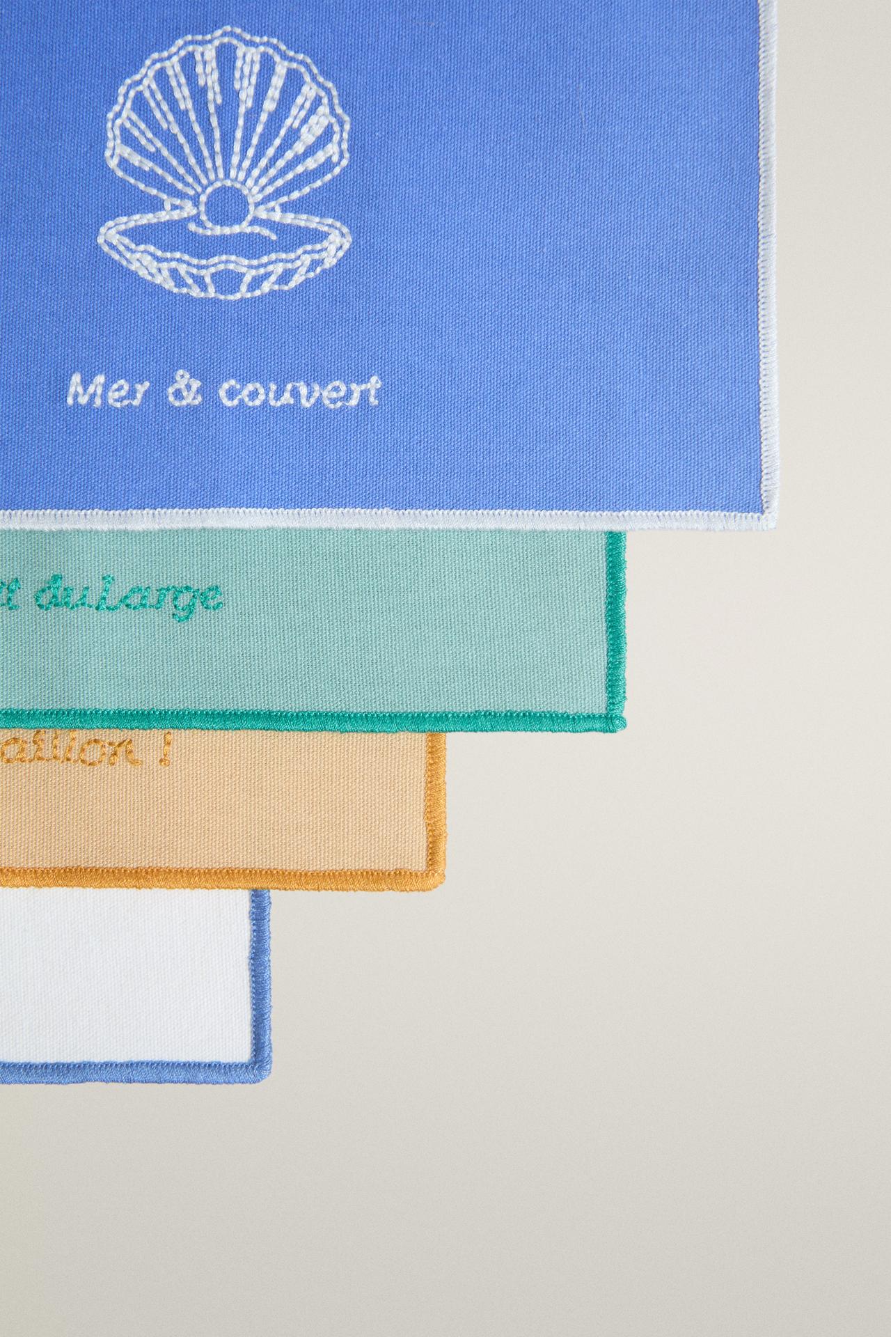 MARINE EMBROIDERED COCKTAIL NAPKINS (SET OF 4) — Blue