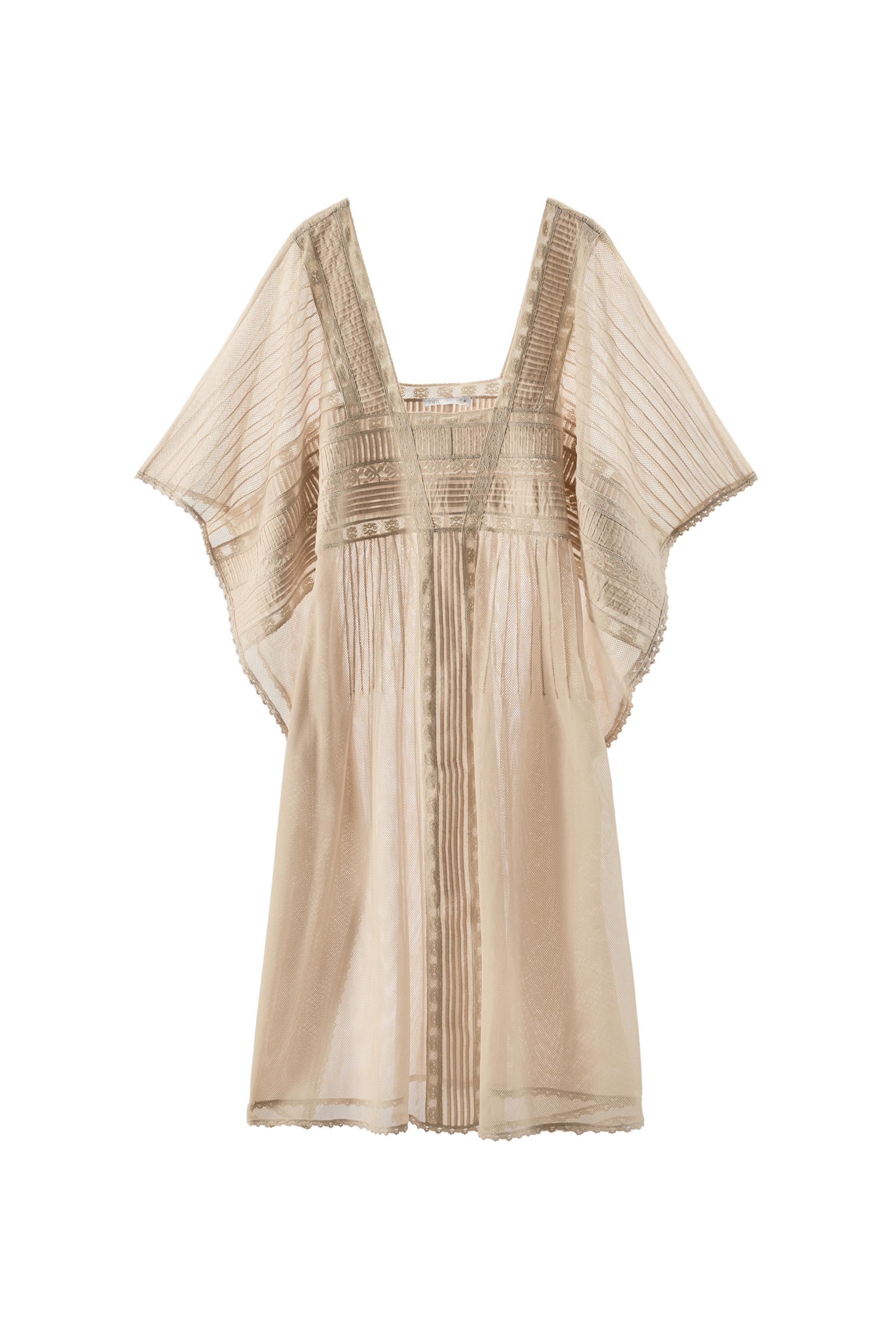 PLEATED LACE KAFTAN DRESS