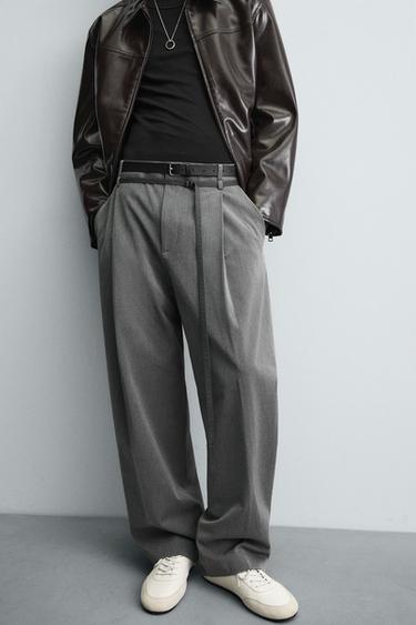 BALLOON FIT TROUSERS WITH PLEATS AND BELT - Grey by Zara