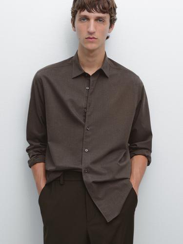 Zara Slim fit twill melange shirt - Dark brown