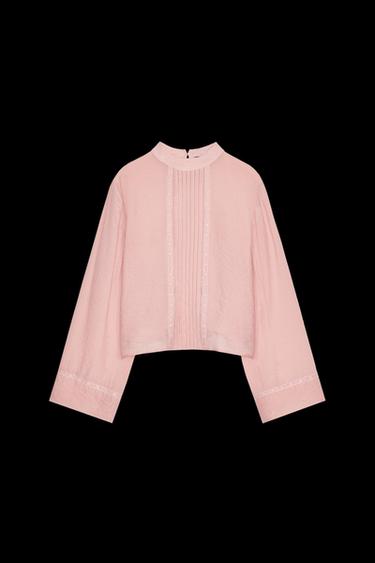 PINTUCK LACE TRIM BLOUSE - Pastel pink by Zara - Image 0