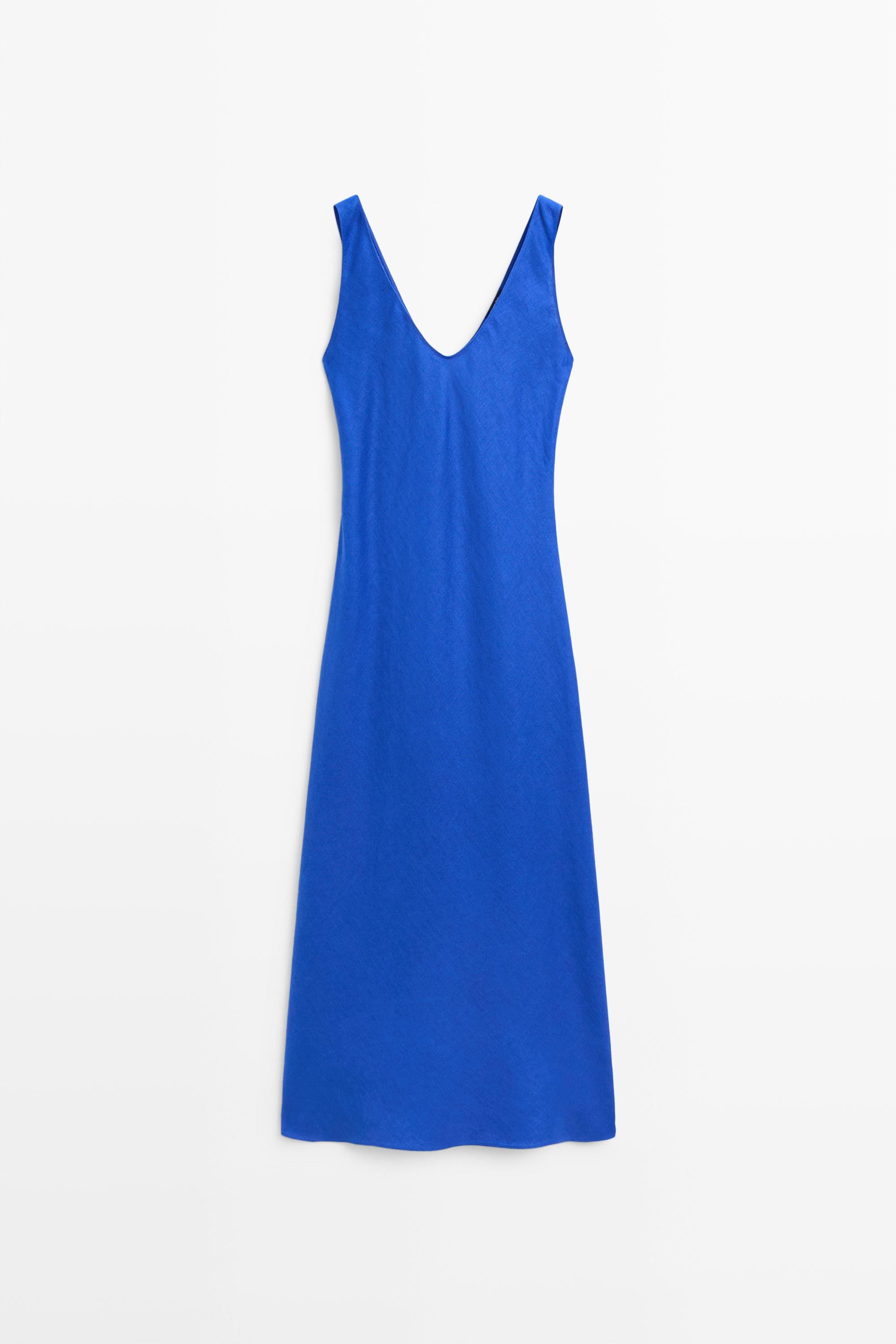 100% linen strap midi dress
