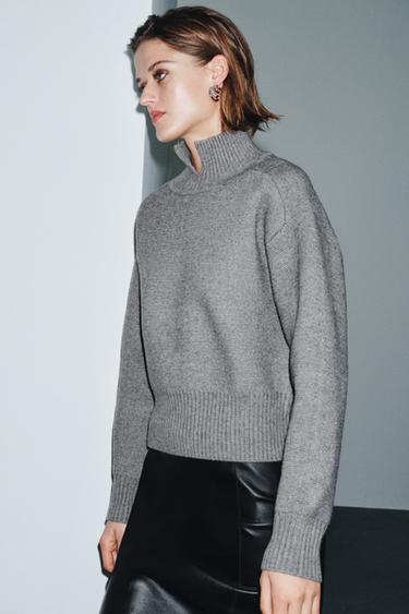 Zara KNIT JUMPER WITH NECK OPENING - Gray marl
