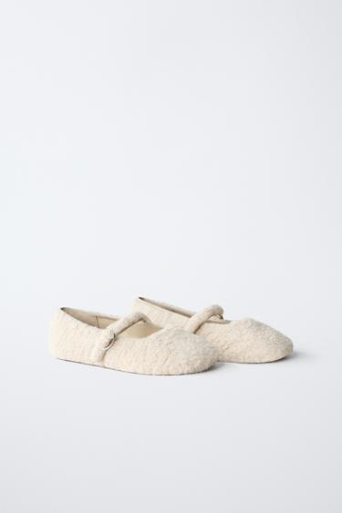BALLERINA MIT LAMMFELL-OPTIK - Gebrochenes Weiß von Zara