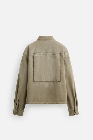RELAXED FIT OVERSHIRT WITH PATCH - Beige by Zara - Image 8