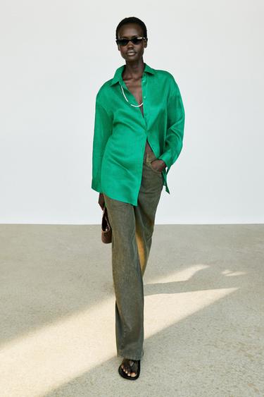 Zara 100% ramie flowing long shirt - Green - Image 0