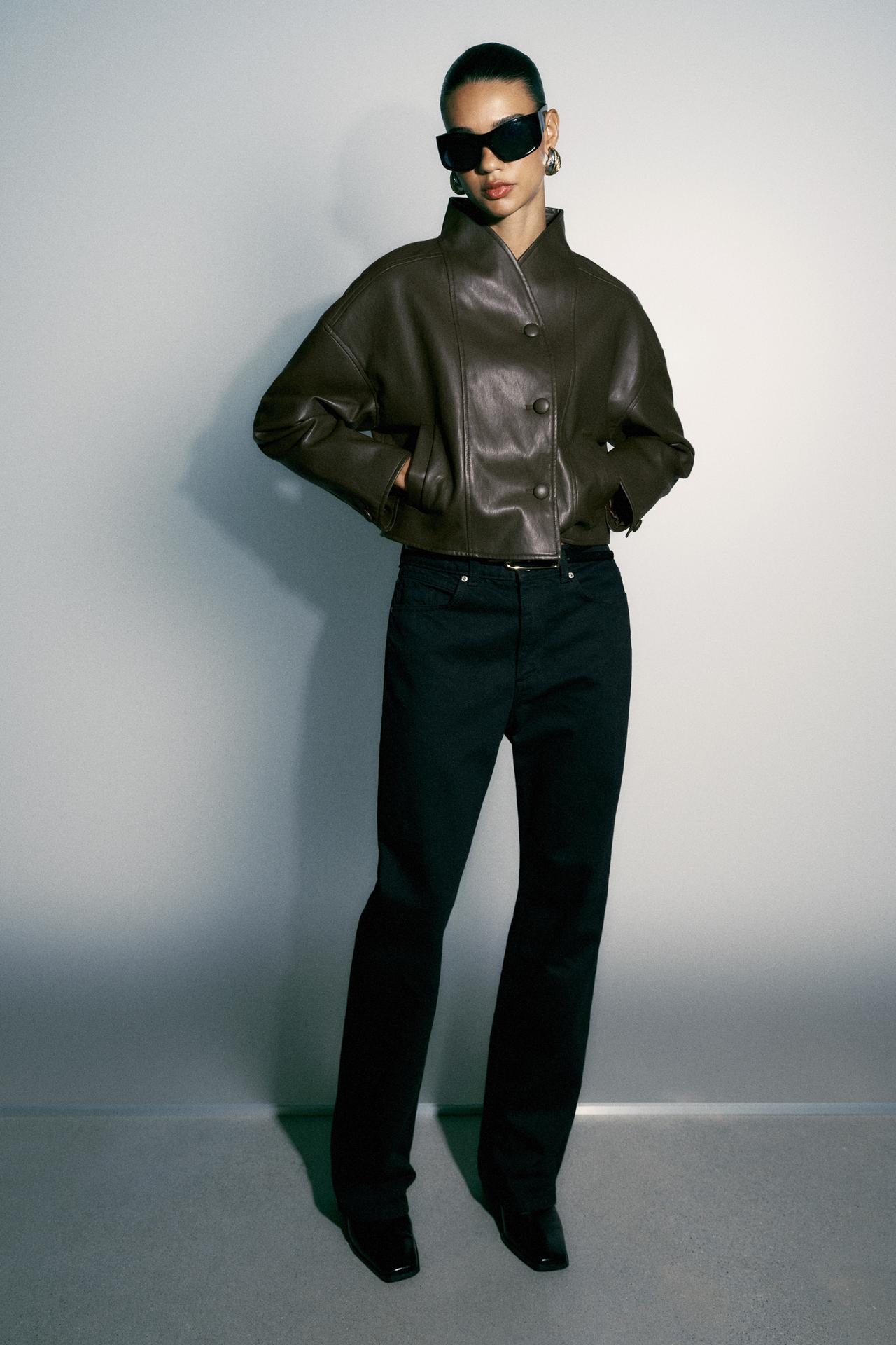 LEATHER EFFECT JACKET WITH BACK PLEATS