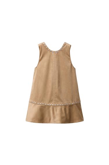 Zara STUDDED FAUX SUEDE DRESS - Light camel