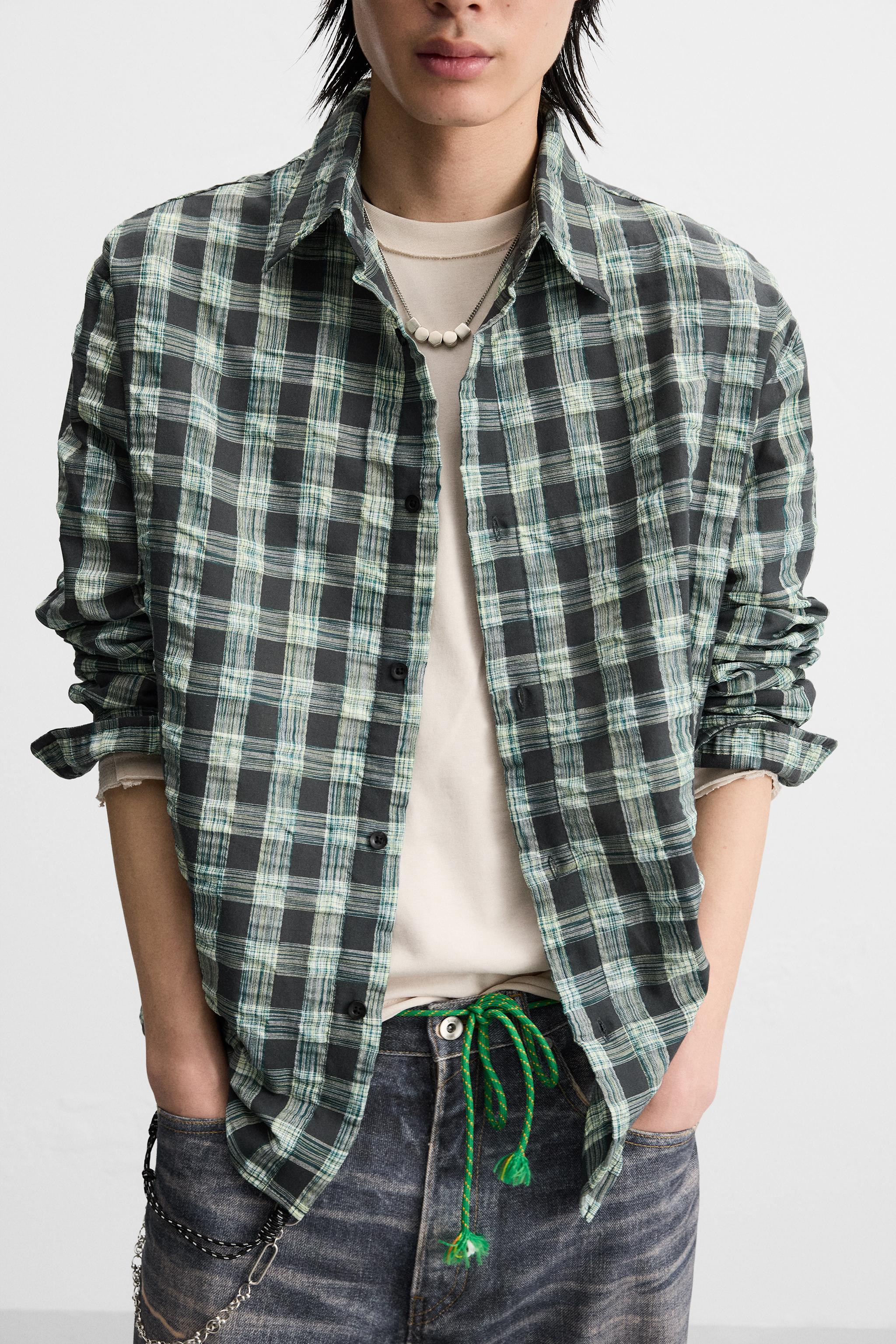 WRINKLE EFFECT PLAID SHIRT - Green / Blue | ZARA United States