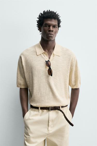 COTTON/LINEN KNIT POLO SHIRT - Ecru by Zara