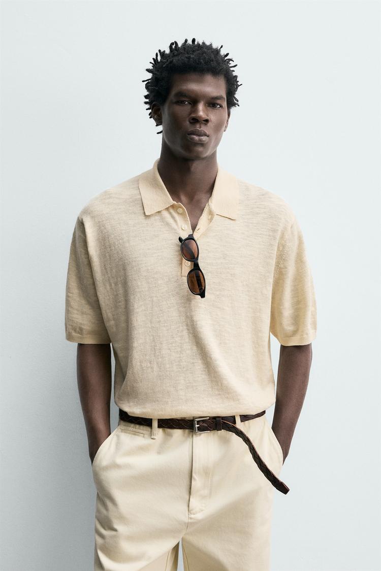 ZARA COTTON/LINEN KNIT POLO SHIRT