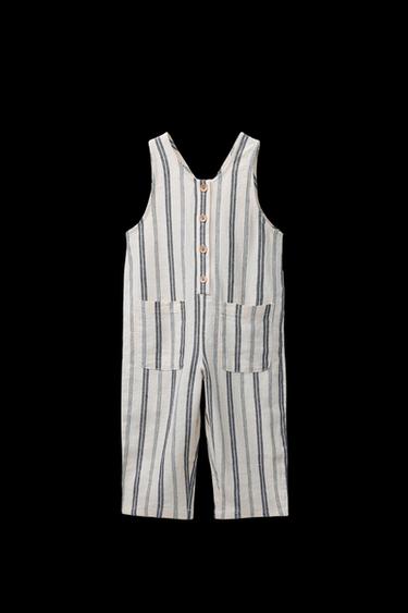 LANGE GESTREIFTE LATZHOSE MIT LEINEN - Cremefarben / Blau von Zara - Bild 0