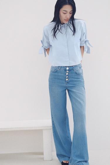 JEANS Z1975 WIDE LEG ハイウエスト ボタンミディアムブルーZaraのJEANS Z1975 WIDE LEG ハイウエスト ボタン - ミディアムブルー 