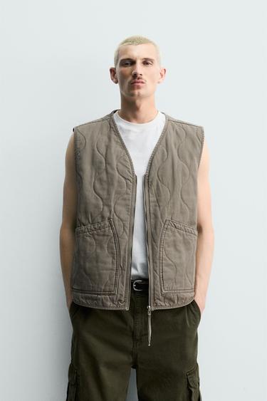 CHALECO LAVADO PESPUNTES - Khaki de Zara