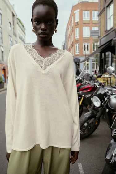 WOOL BLEND LACE KNIT SWEATER - Ecru by Zara - Image 2
