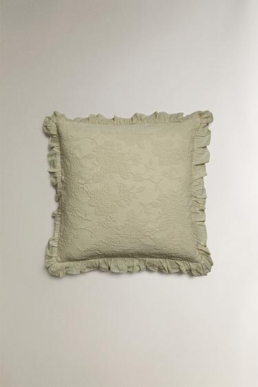 JACQUARD CUSHION COVER WITH RUFFLE - Mid-green by Zara