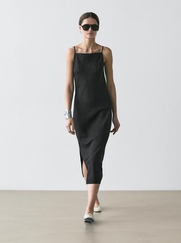 Zara 100% linen midi dress - Black