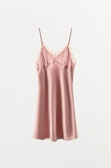 SATIN-FINISH DRESS WITH VISCOSE AND LACE - Pastel pink by Zara
