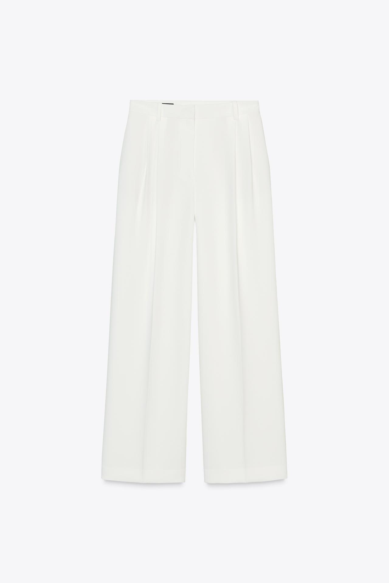 PANTALÓN ANCHO PINZAS - Blanco roto de Zara - Imagen 4