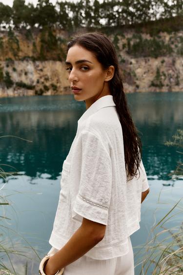 HEMSTITCH SHORT SHIRT - Oyster-white by Zara - Image 3