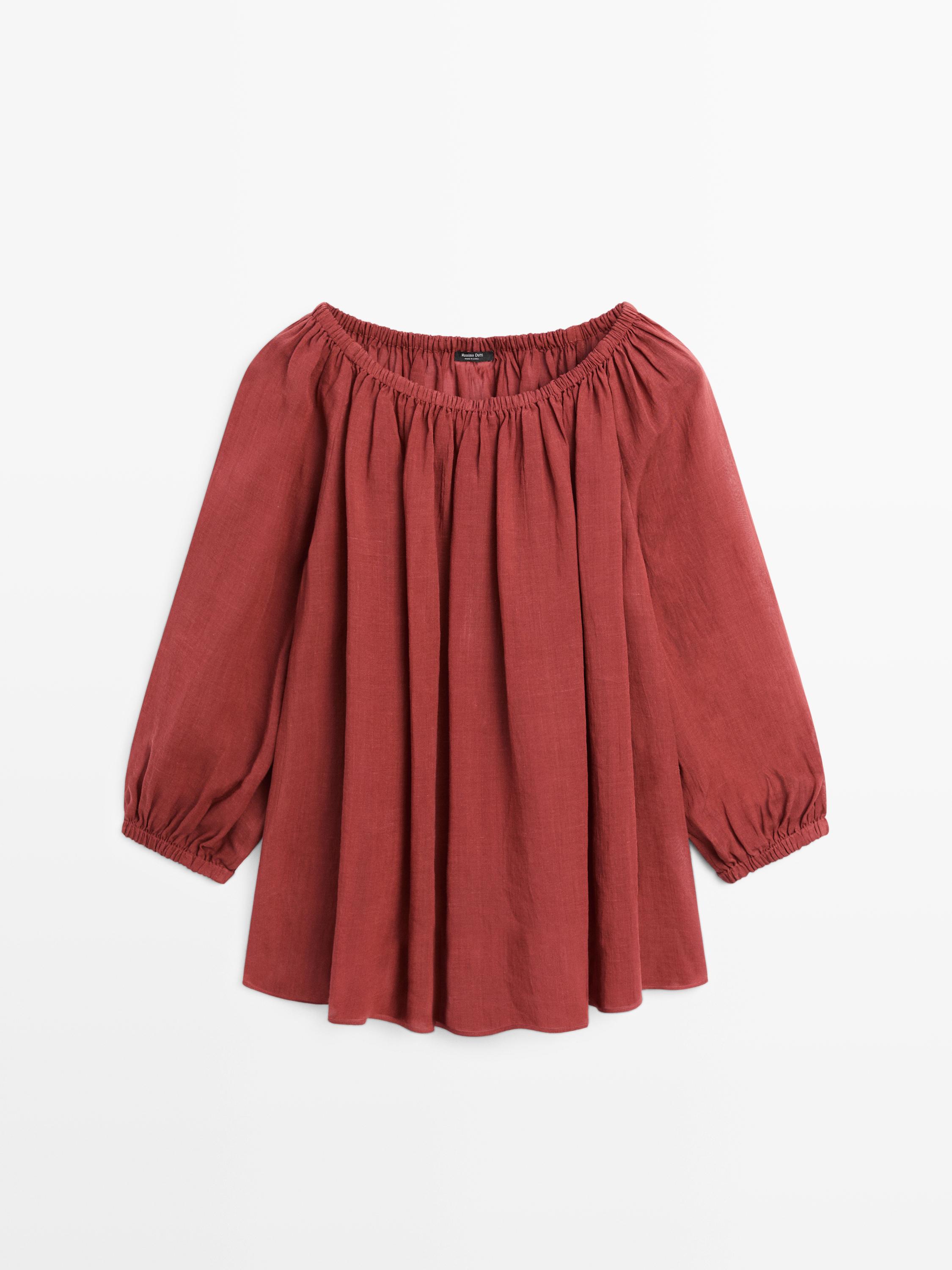 Flowing boat neck shirt — Brick