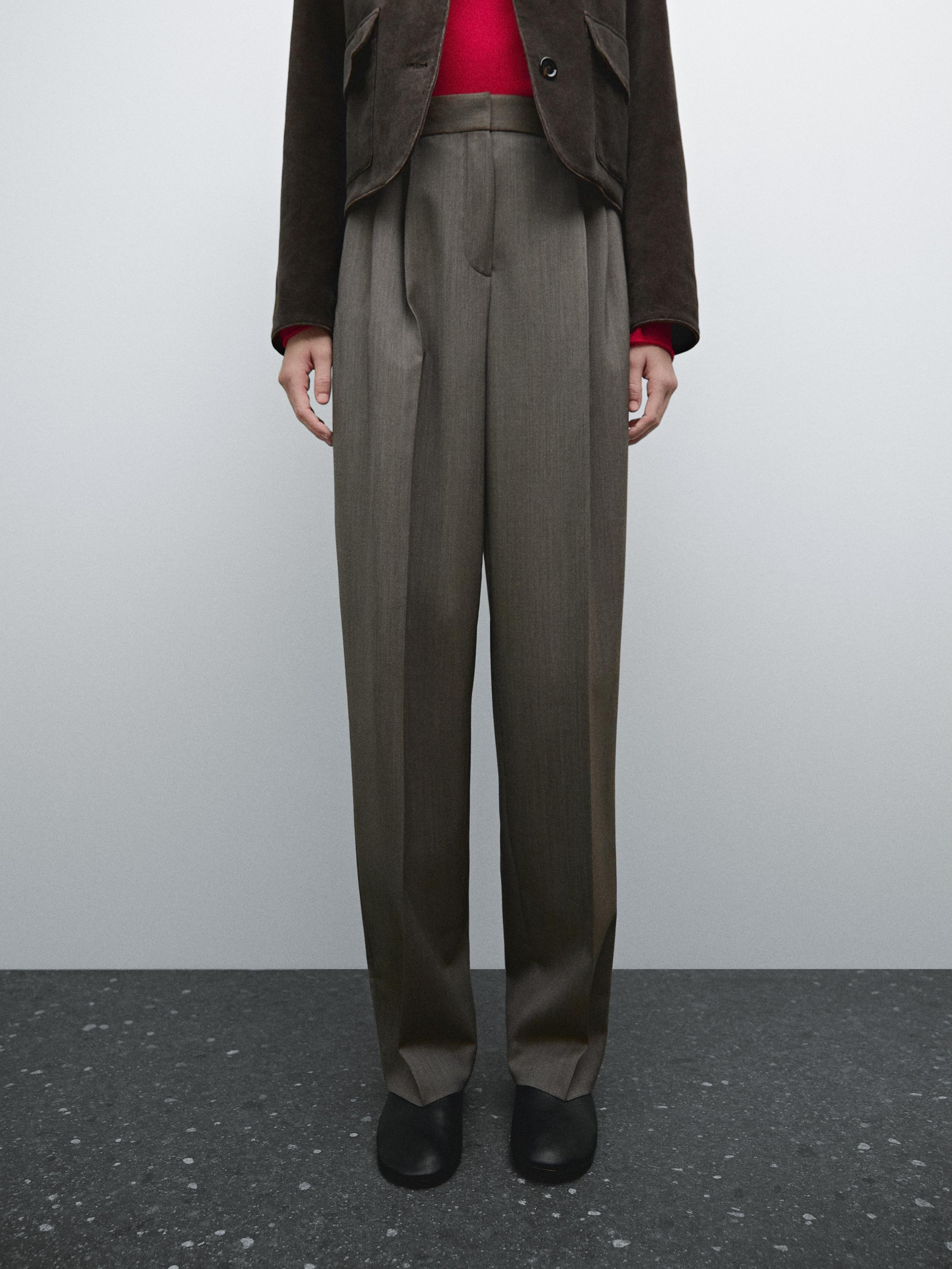 Cool wool pleated trousers - Brown | ZARA Canada